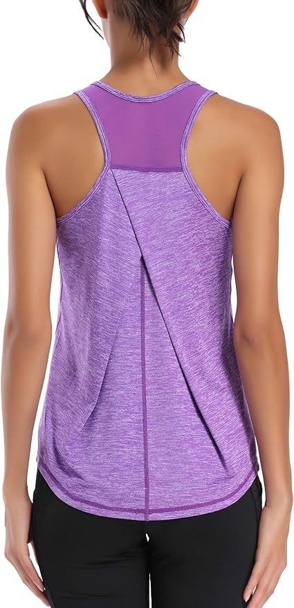 Aeuui Womens Workout Tops for Women Racerback Tank Tops Mesh Yoga Shirts Athletic Running Tank Tops Sleeveless Gym Clothes