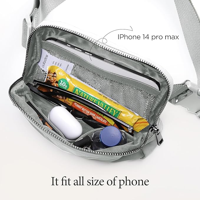 ODODOS Unisex Mini Belt Bag with Adjustable Strap Small Fanny Pack for Workout Running Traveling Hiking, Light Grey