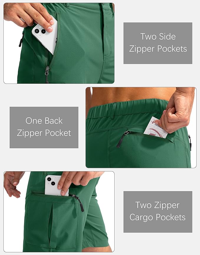 Pudolla Men's Hiking Cargo Shorts 9" Lightweight Outdoor Work Shorts for Men Travel Golf Camping Casual with 5 Zipper Pockets