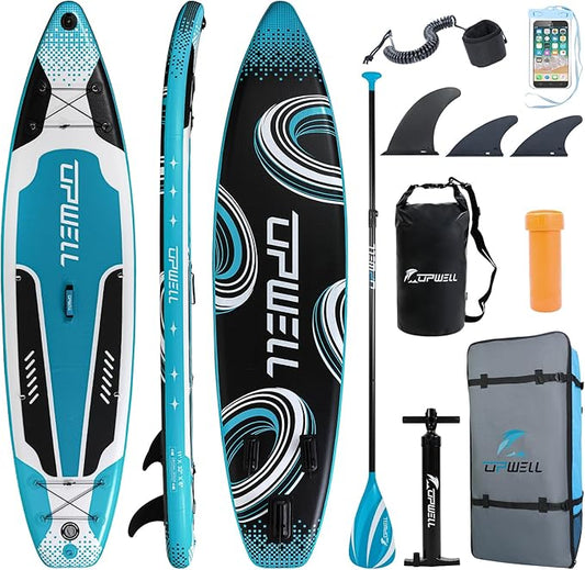UPWELL 11’6”/11'2”/11'/10'8”/10'6”/10'2” Inflatable Stand Up Paddle Board with sup Accessories Including Backpack, Repairing Kits, Non-Slip Deck, Leash, 3 Fins, Paddle and Hand Pump