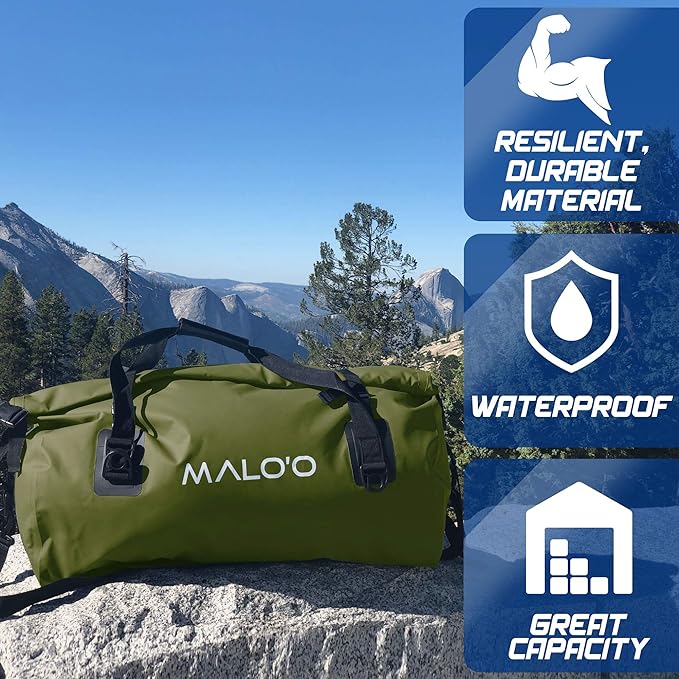 Malo'o Waterproof Dry Bag Duffel 40L/60L/100L, Roll Top Duffel Keeps Gear Dry for Kayaking, Rafting, Boating, Swimming, Camping, Hiking, Beach, Fishing - Internal & External Pockets and Molle Loops