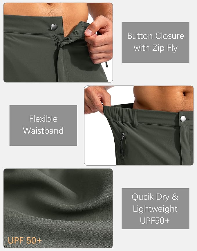 Pudolla Men's Hiking Cargo Shorts 9" Lightweight Outdoor Work Shorts for Men Travel Golf Camping Casual with 5 Zipper Pockets