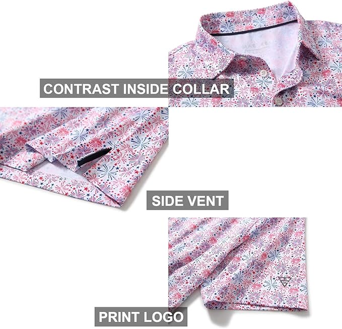 Men's Golf Polo Shirts Short Sleeve Striped Performance Moisture Wicking Dry Fit Golf Shirts for Men