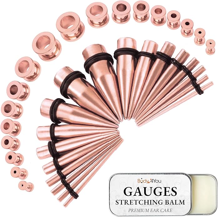 BodyJ4You 37PC Ear Stretching Kit - Beginner Gauges 14G-00G Starter Set - Aftercare Balm Wax - Steel Tapers Single Flare Plugs Screw Fit Tunnels - Women Eyelet Mens Earrings Expander Piercing Jewelry