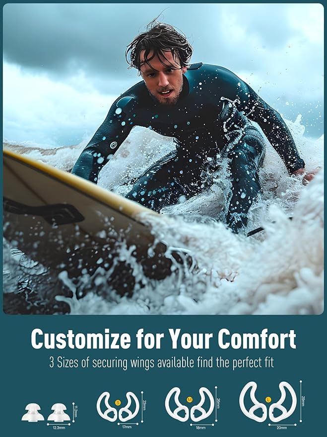 Ear Plugs for Swimming Surfing with Lanyard, Block Out Water Let Sound in, Reusable Comfy Custom-fit Swim Waterproof earplugs Men Women for Swimmer Shower Pool Bath Water Sports