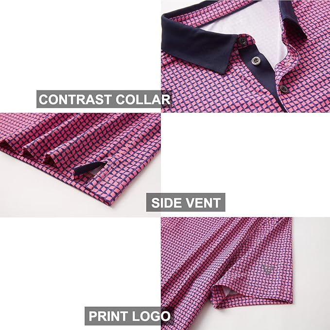 Men's Golf Polo Shirts Short Sleeve Striped Performance Moisture Wicking Dry Fit Golf Shirts for Men