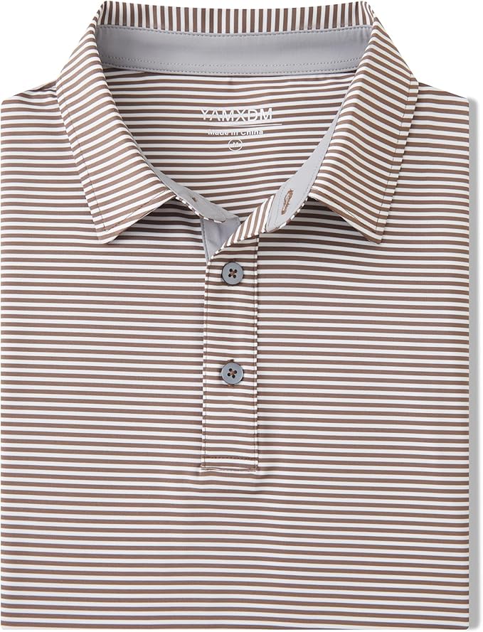 Golf Shirts for Men - Moisture Wicking Short Sleeve Performance Sport Casual Striped Collared Mens Polo Shirt