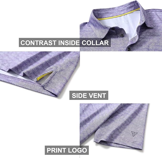 Men's Golf Polo Shirts Short Sleeve Striped Performance Moisture Wicking Dry Fit Golf Shirts for Men