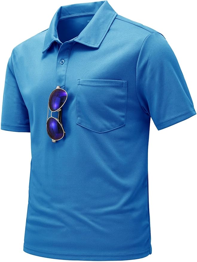 TBMPOY Men's Polo Shirts with Pocket Short Sleeve Quick Dry Casual Sports Outdoor Golf Shirt