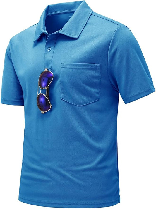 TBMPOY Men's Polo Shirts with Pocket Short Sleeve Quick Dry Casual Sports Outdoor Golf Shirt