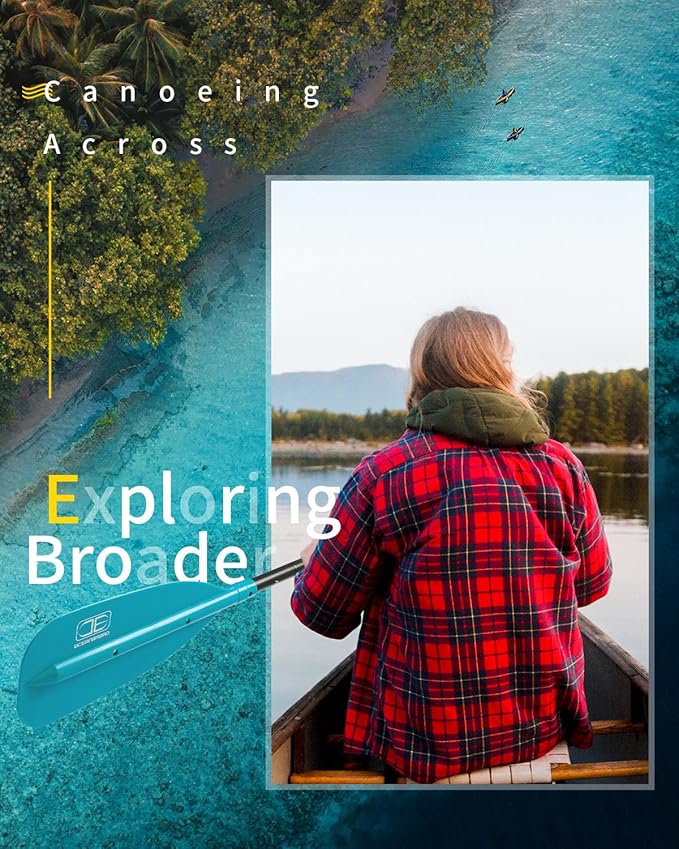 OCEANBROAD Canoe Paddle, Adjustable from 4'3''to 5'3''/130cm to 160cm Aluminum Shaft with Plastic Blade for Canoeing Boating Kayaking, 3-Piece Floatable Oar