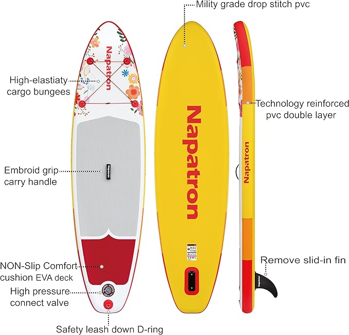 Napatron Family Inflatable Stand Up Paddle Board, Sup,Stable Wide Design,350LBS Capacity,Complete Paddle Board Package with Fast Action Pump,Leash,Ideal for Beginners/Youth & AllSkill Levels