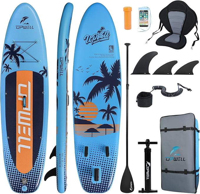 UPWELL 10'6"/11'/11'6" Inflatable Paddle Board, Stand Up Paddlboard for Youth & Adults, Stable Design, Premium SUP Accessories, Backpack, Leash, Hand Pump, Fins