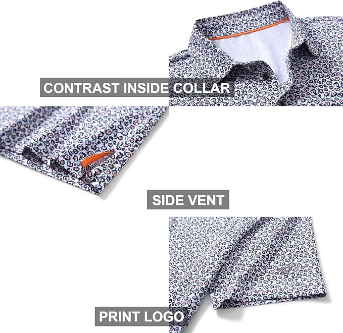 Men's Golf Polo Shirts Short Sleeve Striped Performance Moisture Wicking Dry Fit Golf Shirts for Men