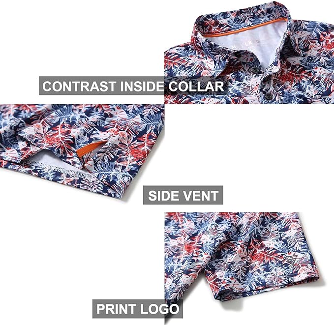 Men's Golf Polo Shirts Short Sleeve Striped Performance Moisture Wicking Dry Fit Golf Shirts for Men