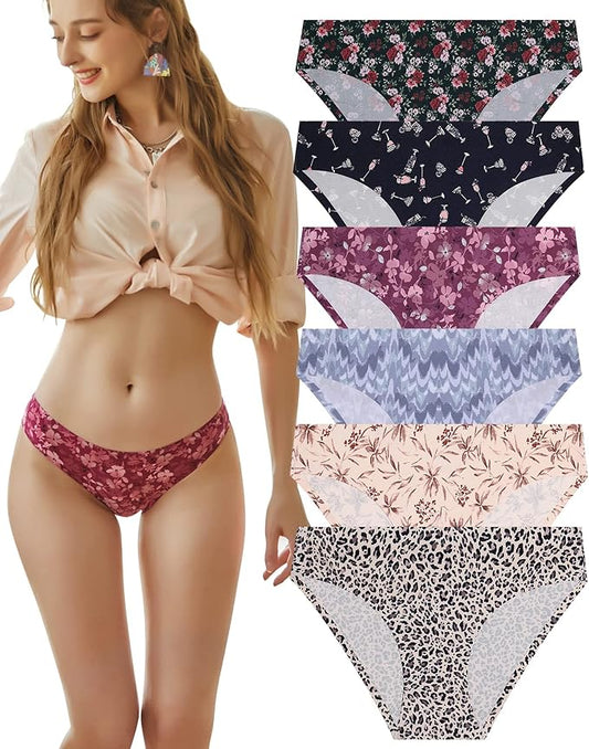 FINETOO 6 Pack Women’s Seamless Hipster Underwear No Show Panties Invisibles Briefs Soft Stretch Bikini Underwears XS-XL