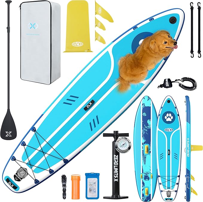 ZLX Inflatable Stand Up Paddle Board, 10'6" SUP Non-Slip Stable Deck Pad, Unique Center Fin, Premium Accessories, Portable Paddleboard for Adults, Beginners, All Skill Levels