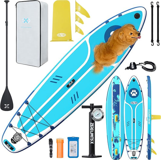 ZLX Inflatable Stand Up Paddle Board, 10'6" SUP Non-Slip Stable Deck Pad, Unique Center Fin, Premium Accessories, Portable Paddleboard for Adults, Beginners, All Skill Levels