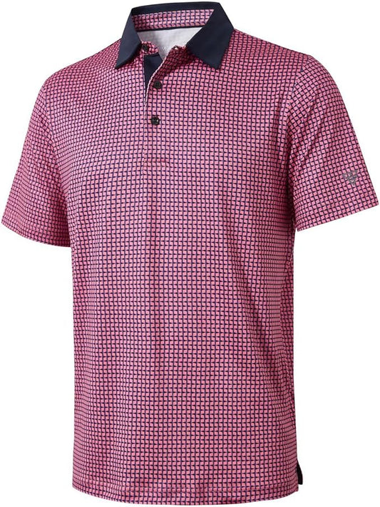 Men's Golf Polo Shirts Short Sleeve Striped Performance Moisture Wicking Dry Fit Golf Shirts for Men