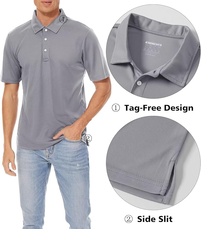 MAGCOMSEN Men's Polo Shirts 3 Buttons Casual Work T Shirts Quick Dry Short Sleeve Golf Shirt Pique Jersey Outdoor Performance