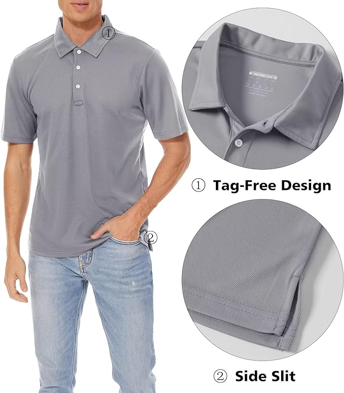 MAGCOMSEN Men's Polo Shirts 3 Buttons Casual Work T Shirts Quick Dry Short Sleeve Golf Shirt Pique Jersey Outdoor Performance