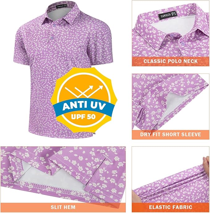 TAPULCO Mens Quick Dry Polo Shirts Camouflage Pattern Performance Athletic Lightweight Breathable Casual Golf Tshirts