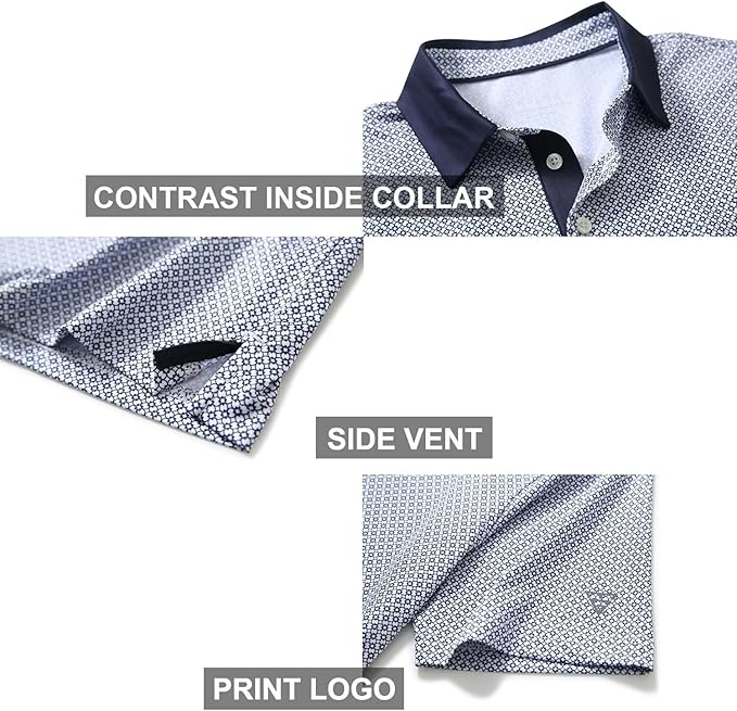 Men's Golf Polo Shirts Short Sleeve Striped Performance Moisture Wicking Dry Fit Golf Shirts for Men