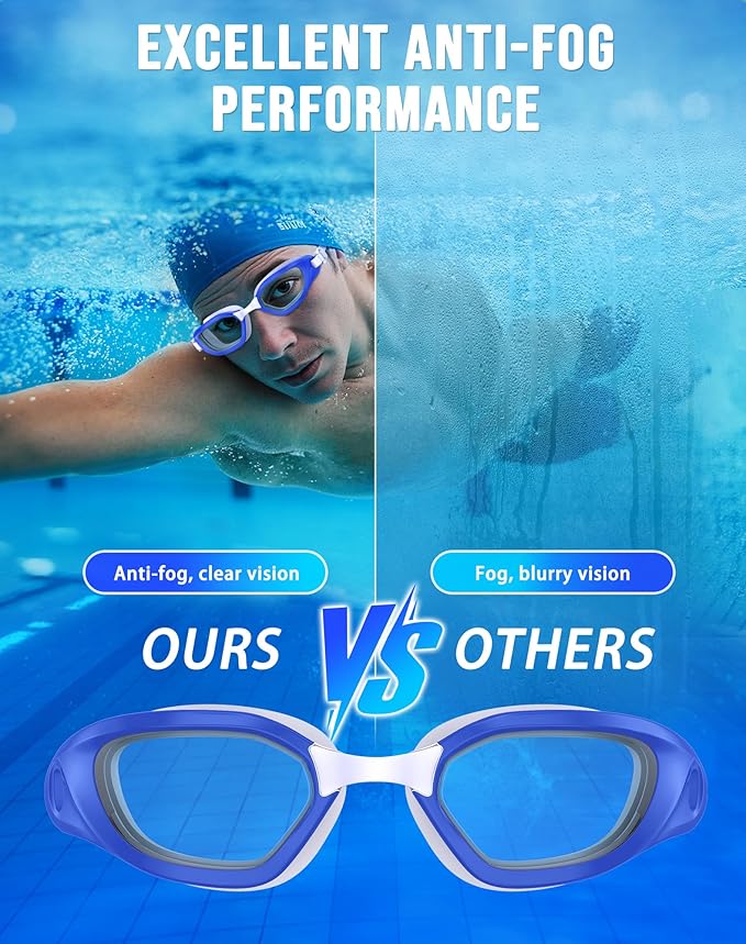 Swim Goggles, Unisex Adult Swimming Goggles Anti Fog Anti UV No Leakage Wide View for Men Women Youth