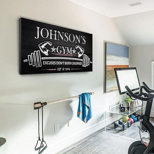 Tailored Canvases Personalized Gym Sign Wall Art Decor - Motivational Canvas for Home Gym, Workout Room, Garage, Fitness Center - Workout Inspirational Posters - Excuses Don't Burn Calories Dark, 20x10in