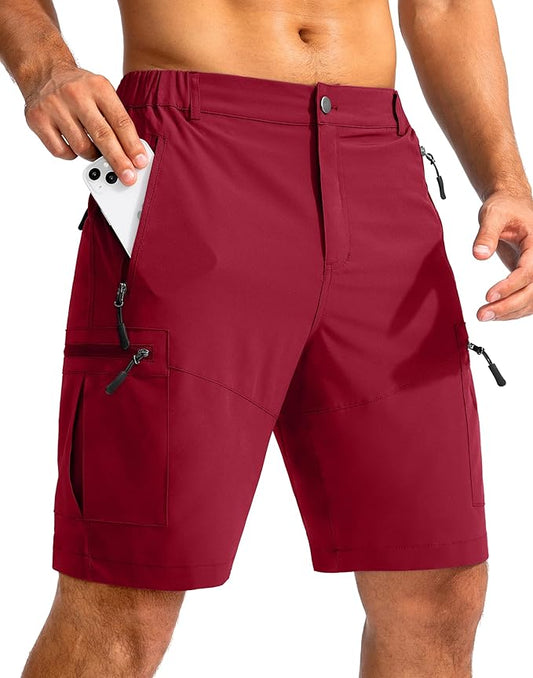 Pudolla Men's Hiking Cargo Shorts 9" Lightweight Outdoor Work Shorts for Men Travel Golf Camping Casual with 5 Zipper Pockets