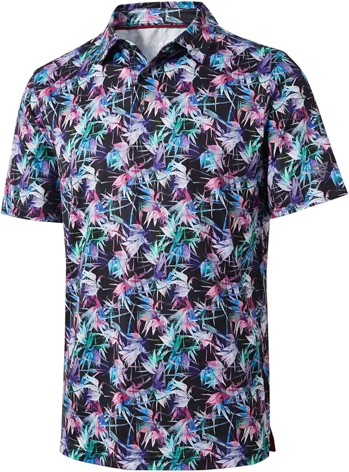 Men's Golf Polo Shirts Short Sleeve Striped Performance Moisture Wicking Dry Fit Golf Shirts for Men