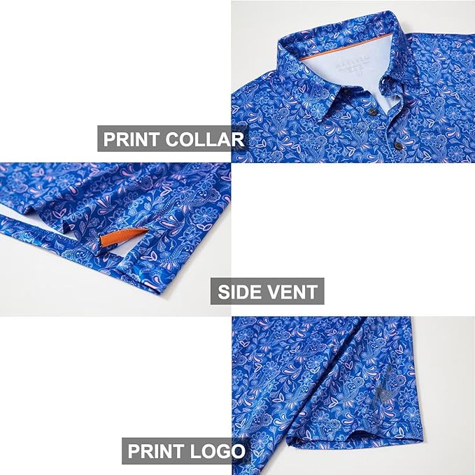 Men's Golf Polo Shirts Short Sleeve Striped Performance Moisture Wicking Dry Fit Golf Shirts for Men