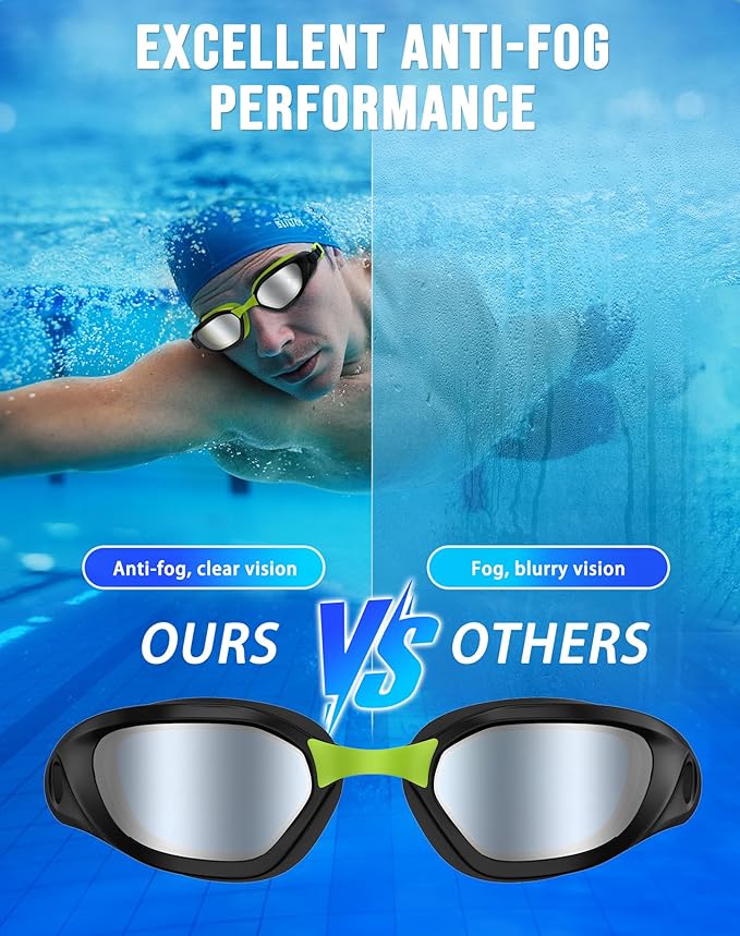 Swim Goggles, Unisex Adult Swimming Goggles Anti Fog Anti UV No Leakage Wide View for Men Women Youth