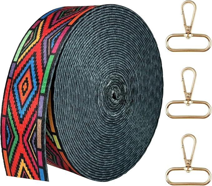 Printed Nylon Webbing 1 1/2 inch 6 Yards Colorful Squares Thick Patterned Fabric Webbing Luggage Handle Jacquard Ribbon for Backpack Bags-Seatbelt-Clothing-Sewing-DIY Crafts & Projects Supplies