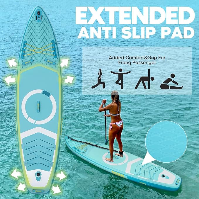 Inflatable Paddle Board,Stand Up Paddle Board Set, Extra Wide SUP Board with Removable Fin, Floating Paddle, Hand Pump, Waterproof Phone Pouch,Traveling Board