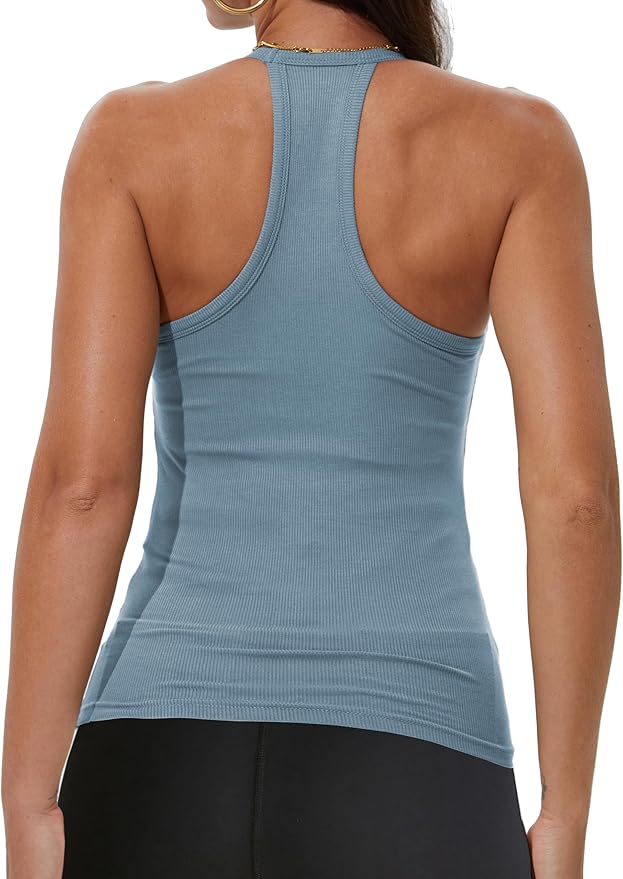 iGENJUN Workout Tops for Women Racerback Basic Tank Summer 2025 Camisole V Neck Slim Fit Ribbed Sleeveless