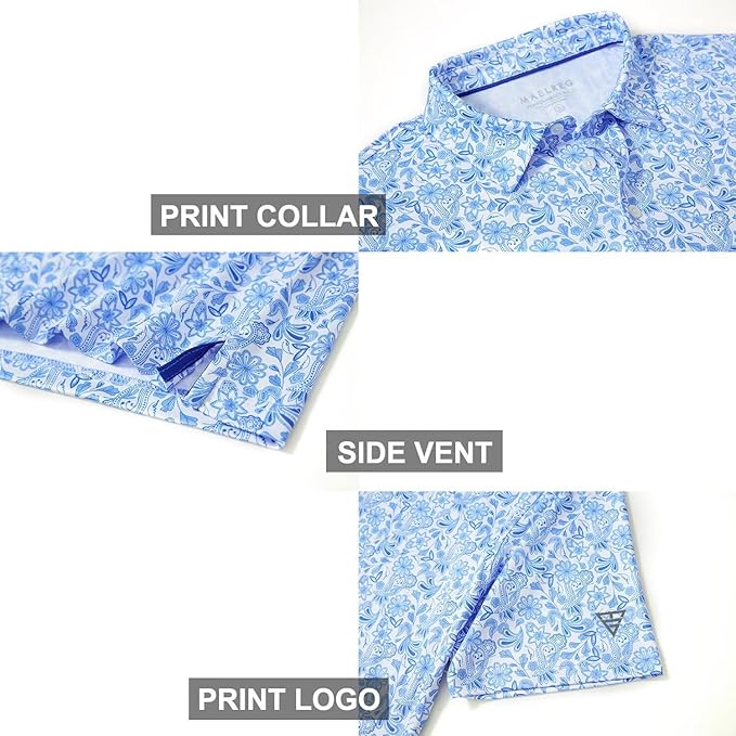 Men's Golf Polo Shirts Short Sleeve Striped Performance Moisture Wicking Dry Fit Golf Shirts for Men