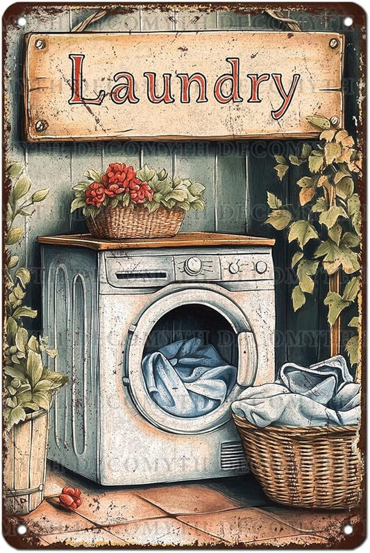 Vintage Laundry Room Tin Sign Retro Metal Poster Funny Laundry Wall Art Cafe Toilet Farm Room Garden Plaque Outdoor Farmhouse Decor Bathroom Restroom 12 * 8inch