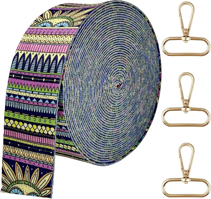 Printed Nylon Webbing Straps 1 1/2 inch 6 Yards Heavy Duty Patterned Fabric Luggage Handle Jacquard Ribbon with Buckle for Backpack Bags-Decorative Supplies-Clothing-Sewing (Bohemian Style)