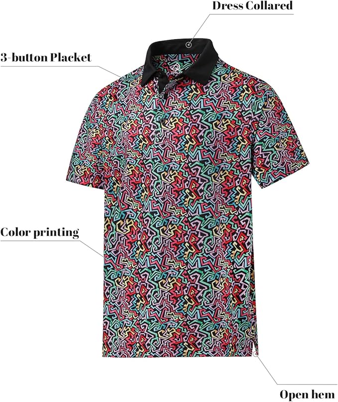 DEOLAX Mens Polo Shirts Fashion Print Mens Golf Shirt Dry Fit Mens Golf Polo Short Sleeve Quick Dry Funny Golf Shirt for Men