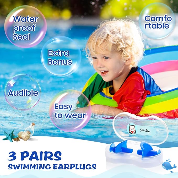 Hearprotek Swimming Ear Plugs, 3 Pairs Soft Waterproof Reusable Earplugs for Swimming Showering Bathing and Other Water Sports Suitable for 6+ Kids(Blue/Orange/Purple)