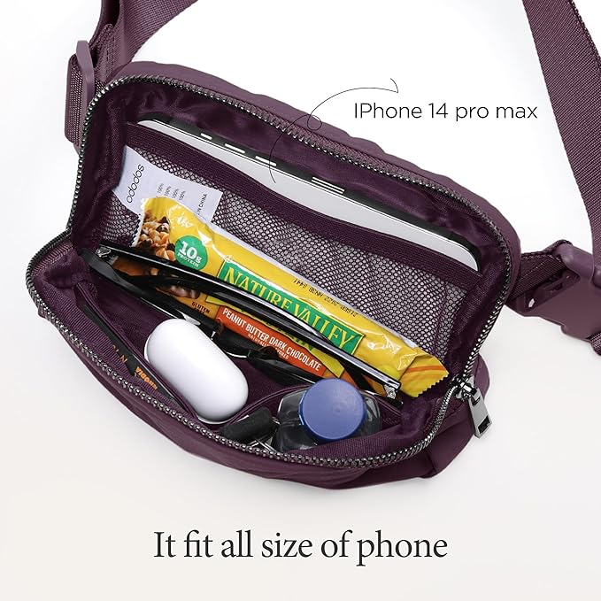 ODODOS Unisex Mini Belt Bag with Adjustable Strap Small Fanny Pack for Workout Running Traveling Hiking, Plum