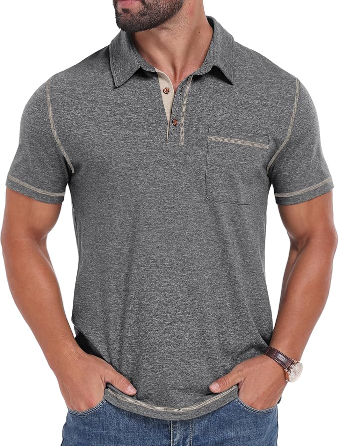 Sailwind Men's Short Sleeve Polo Shirts Casual Summer Classic Collared Golf Shirt with Pocket