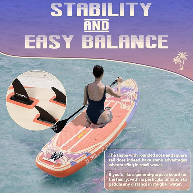 UPWELL 11’6”/11'2”/11'/10'8”/10'6”/10'2” Inflatable Stand Up Paddle Board with sup Accessories Including Backpack, Repairing Kits, Non-Slip Deck, Leash, 3 Fins, Paddle and Hand Pump