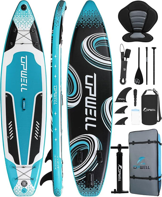 UPWELL 10'6"/11'/11'6" Inflatable Paddle Board, Stand Up Paddlboard for Youth & Adults, Stable Design, Premium SUP Accessories, Backpack, Leash, Hand Pump, Fins