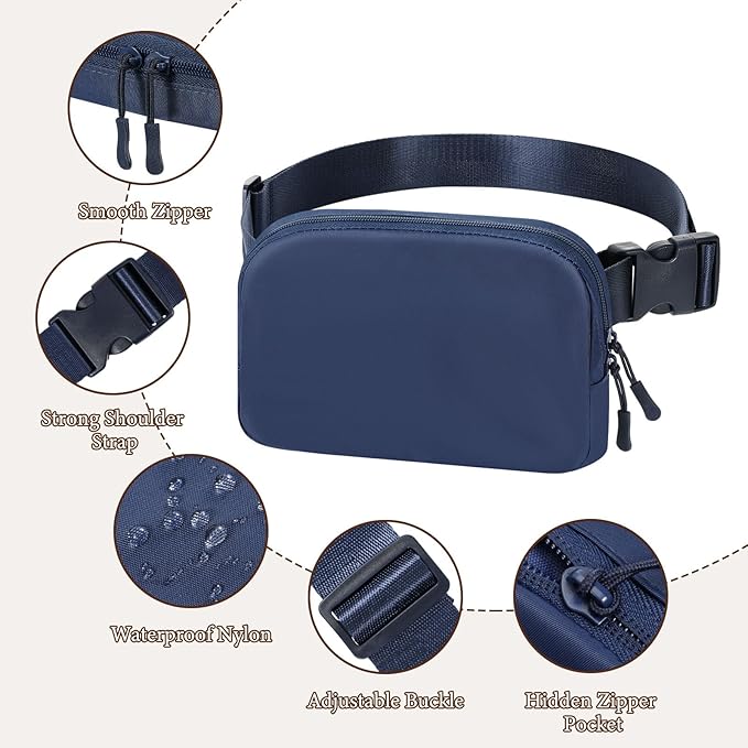 MoKo Fanny Packs for Women Men, Fashion Running Waist Packs, Crossbody Mini Bag Fanny Pack Belt Bag with Adjustable Strap for Running Outdoors Workout Travel Hiking Cycling