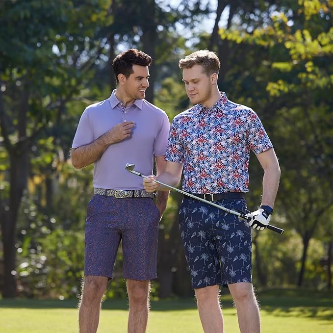 Men's Golf Polo Shirts Short Sleeve Striped Performance Moisture Wicking Dry Fit Golf Shirts for Men