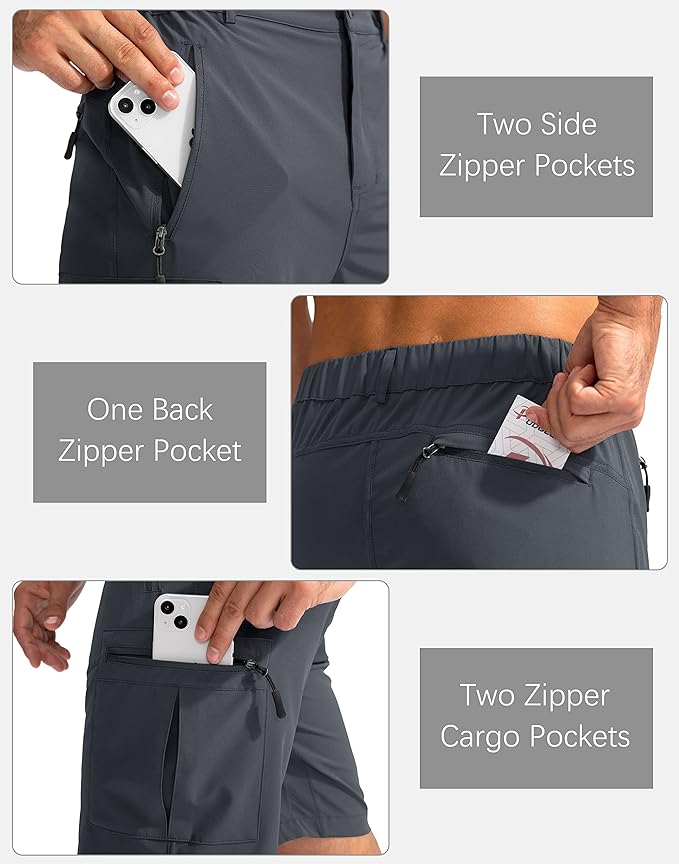 Pudolla Men's Hiking Cargo Shorts 9" Lightweight Outdoor Work Shorts for Men Travel Golf Camping Casual with 5 Zipper Pockets