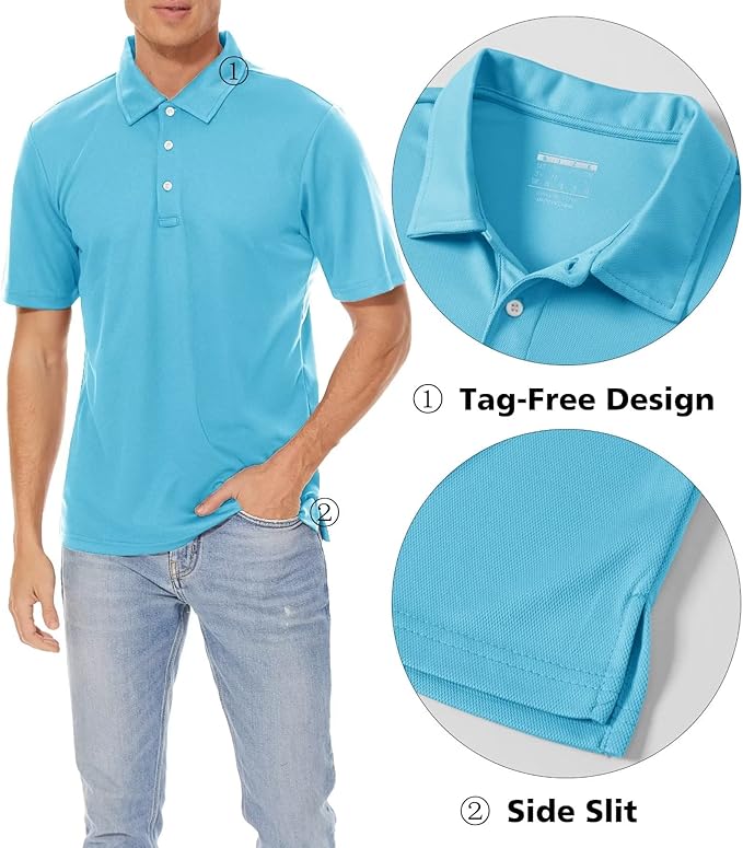 MAGCOMSEN Men's Polo Shirts 3 Buttons Casual Work T Shirts Quick Dry Short Sleeve Golf Shirt Pique Jersey Outdoor Performance