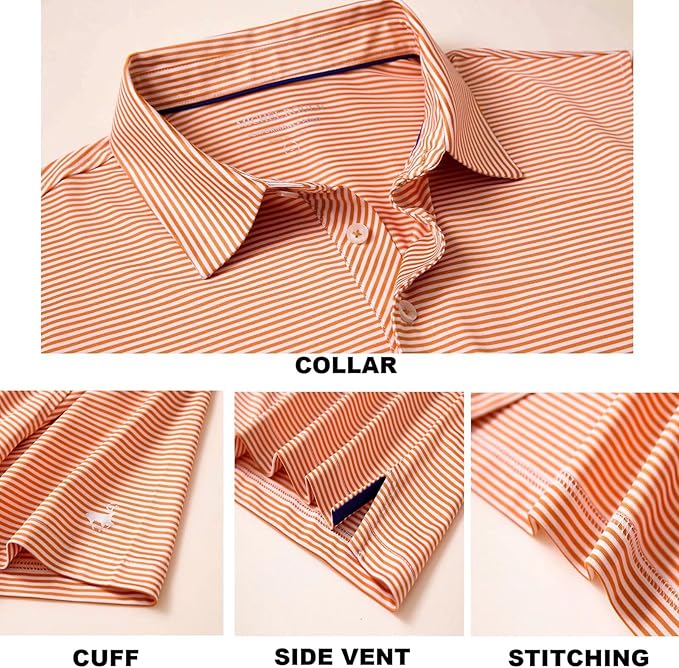 Mens Golf Shirt Moisture Wicking Dry Fit Performance Sport Short Sleeve Striped Golf Polo Shirts for Men